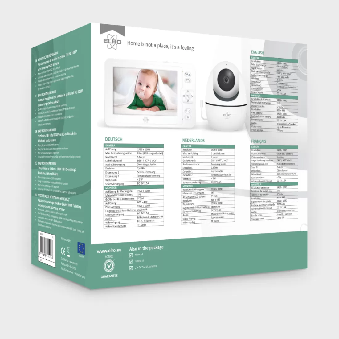 Babyfoon met monitor*ELRO Baby Monitor Premium 1080P Full Hd Babyfoon Met 12,7 Cm Scherm (Bc2000)