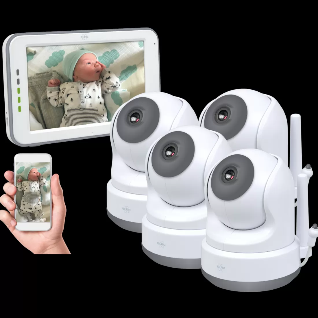 Babyfoon met extra camera's | Babyfoon met monitor*ELRO Baby Monitor Royale Hd Babyfoon Met 12,7 Cm Touchscreen En App - Met Drie Extra Babyfoons (Bc3000-4)