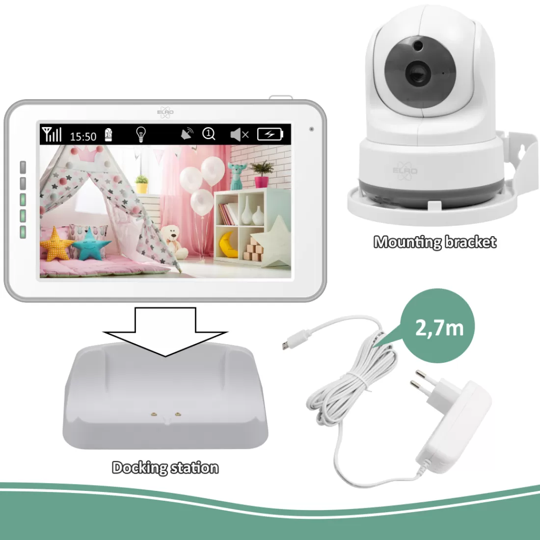 Babyfoon met monitor | Babyfoon met extra camera's*ELRO Baby Monitor Royale Hd Babyfoon Met 12,7 Cm Touchscreen En App - Met Extra Babyfoon (Bc3000-2)
