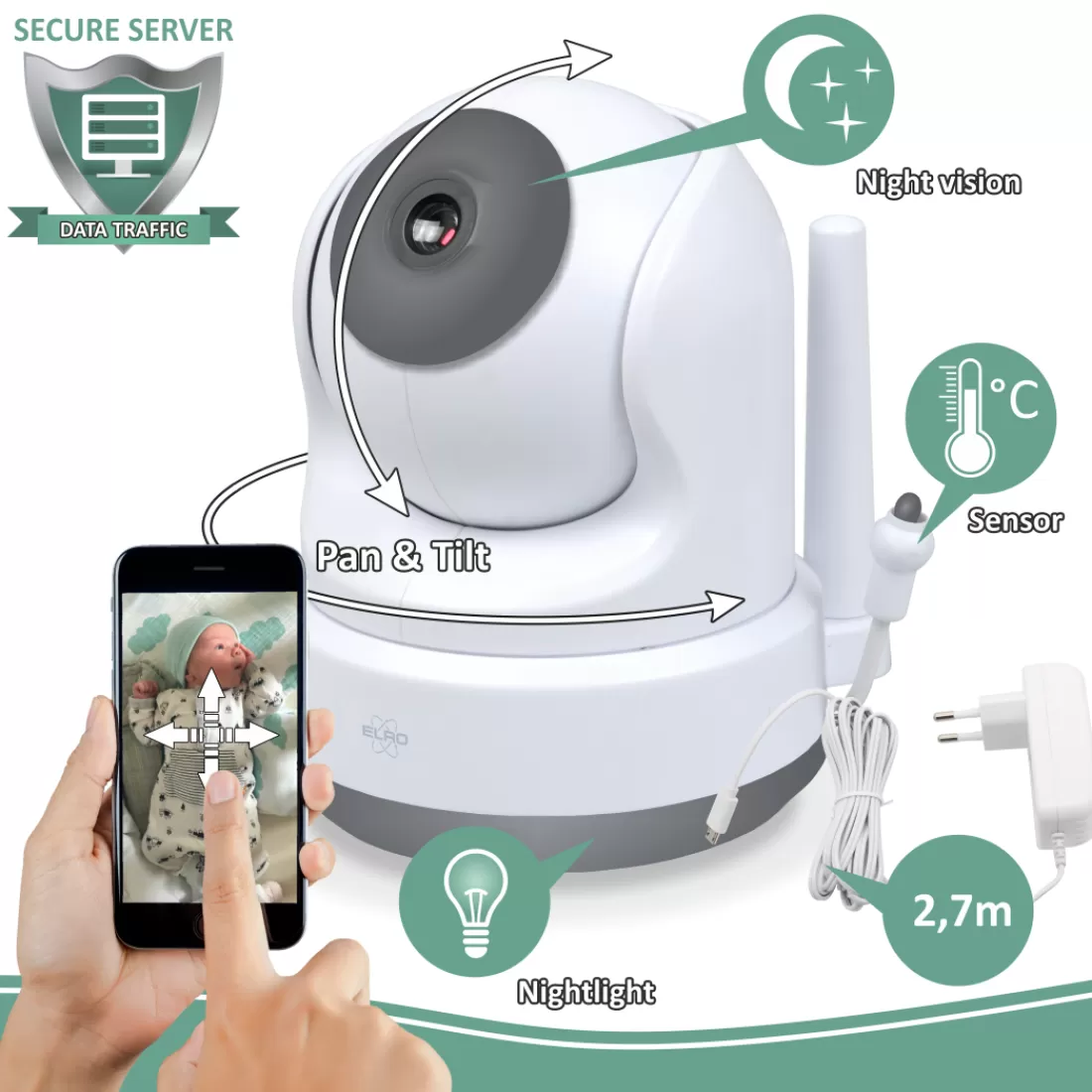 Babyfoon met monitor | Babyfoon met extra camera's*ELRO Baby Monitor Royale Hd Babyfoon Met 12,7 Cm Touchscreen En App - Met Extra Babyfoon (Bc3000-2)
