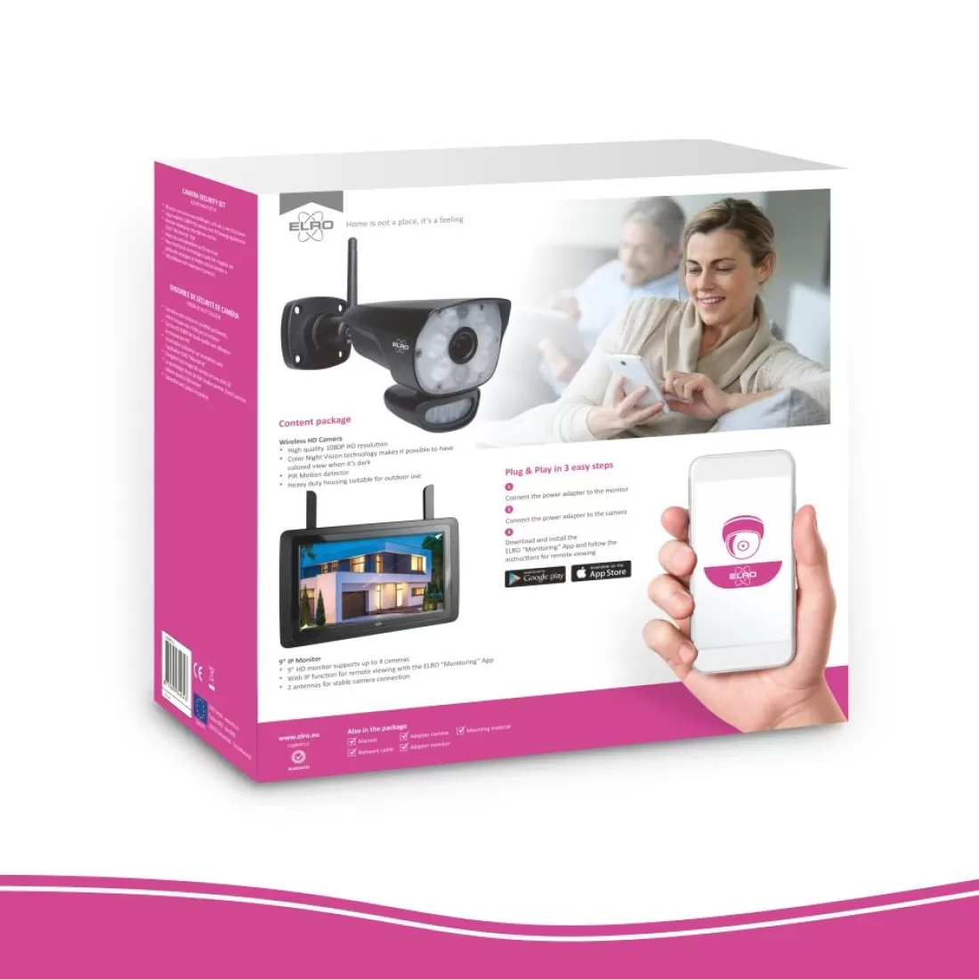 Draadloze camera's*ELRO Color Night Vision Beveiligingscamera Set Met 9" Scherm En App (Cz60Rip)