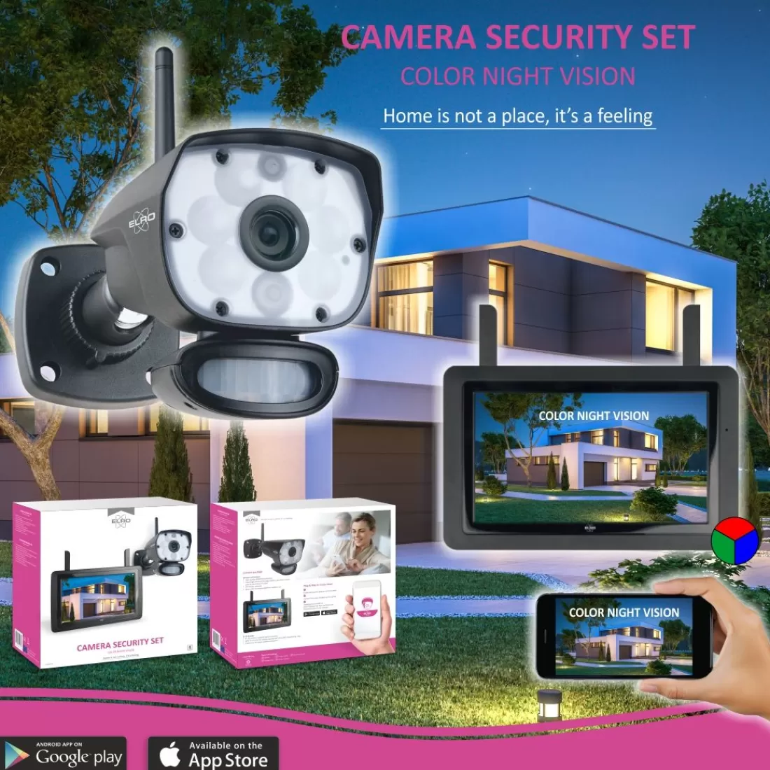 Draadloze camera's*ELRO Color Night Vision Beveiligingscamera Set Met 9" Scherm En App (Cz60Rip)