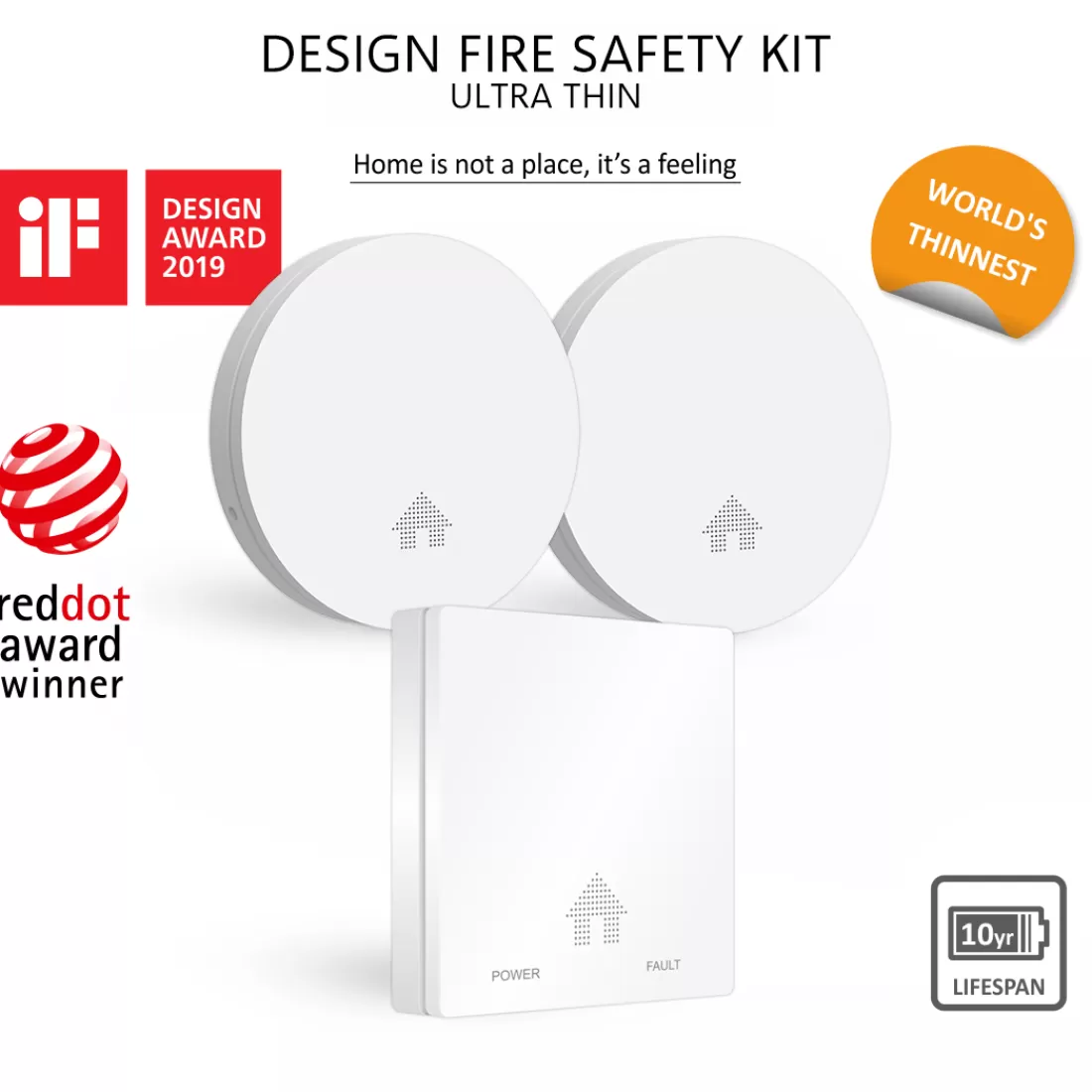 Koolmonoxidemelders | Rookmelders*ELRO Design Brandpreventieset - 2X Ultra Dunne Rookmelder & Ultra Dunne Koolmonoxidemelder Met 10 Jaar Batterij - Voldoet Aan Europese Norm En14604 En En50291 (Ff4610)