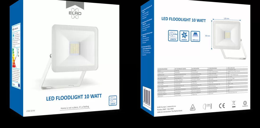 Floodlight*ELRO Design Led Buitenlamp 10W – 800Lm – Ip54 Waterdicht - Wit (Lf60-10-W)