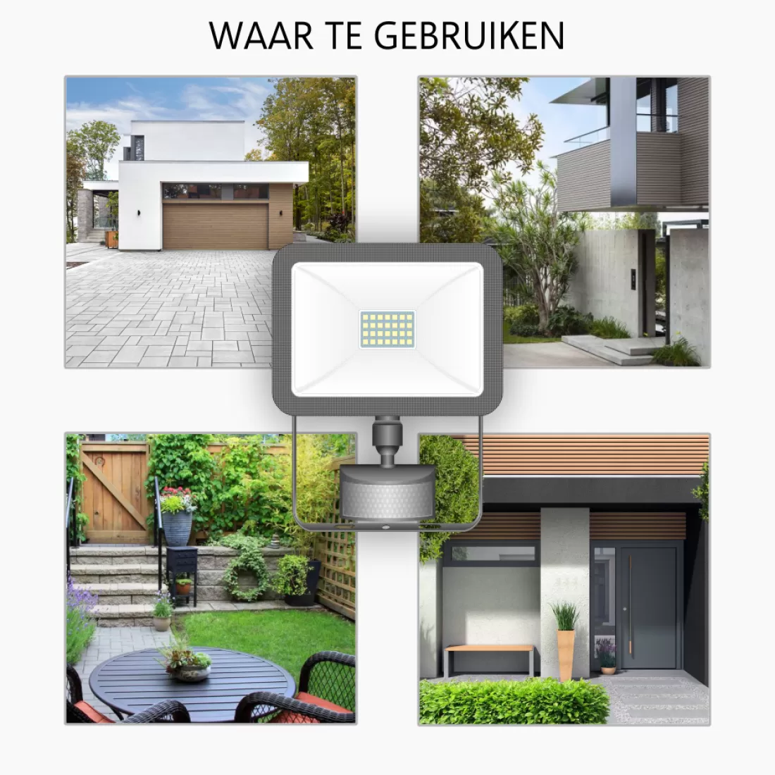 Floodlight*ELRO Design Led Buitenlamp Met Bewegingssensor - 20W – 1600Lm – Ip54 Waterdicht - Zwart (Lf60-20-P-B)