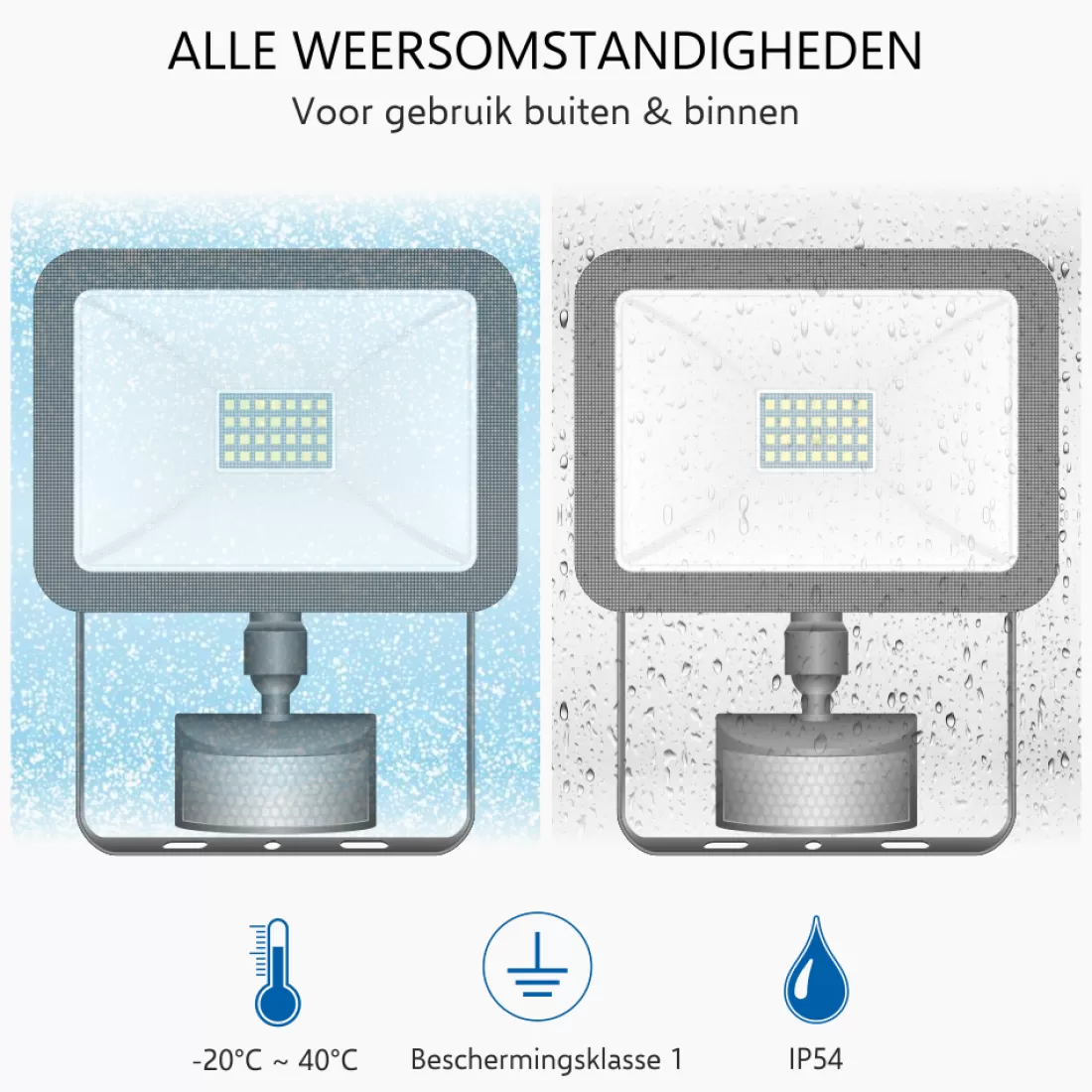 Floodlight*ELRO Design Led Buitenlamp Met Bewegingssensor - 20W – 1600Lm – Ip54 Waterdicht - Zwart (Lf60-20-P-B)