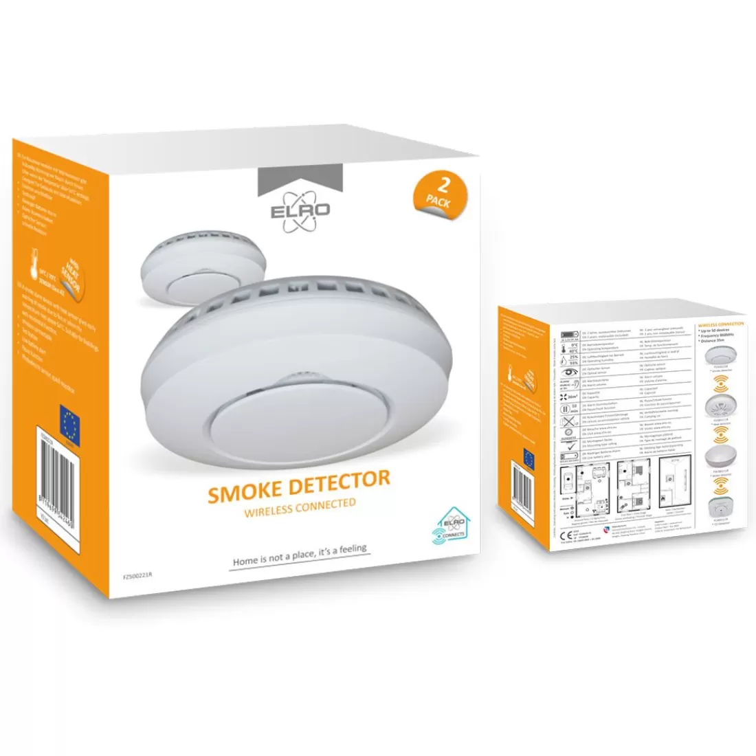 Slimme melders | Koppelbare rookmelders*ELRO Draadloos Koppelbare Rookmelders - Met Hittesensor - Voldoet Aan Europese Norm En14604 - 2 Pack (Fz5002R)