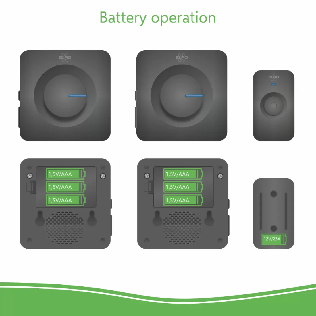 Deurbel*ELRO Draadloze Deurbel Set – Met 2X Ontvanger Op Batterij - Zwart (Db3000-P1C2B)