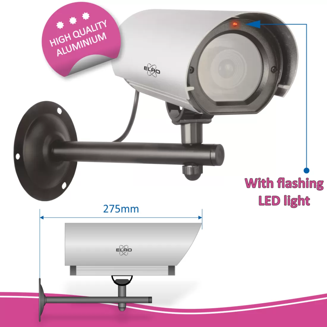 Dummy camera's*ELRO Dummy Outdoor Camera Aluminium Met Led Flash Light - Outdoor (Cdb27F)
