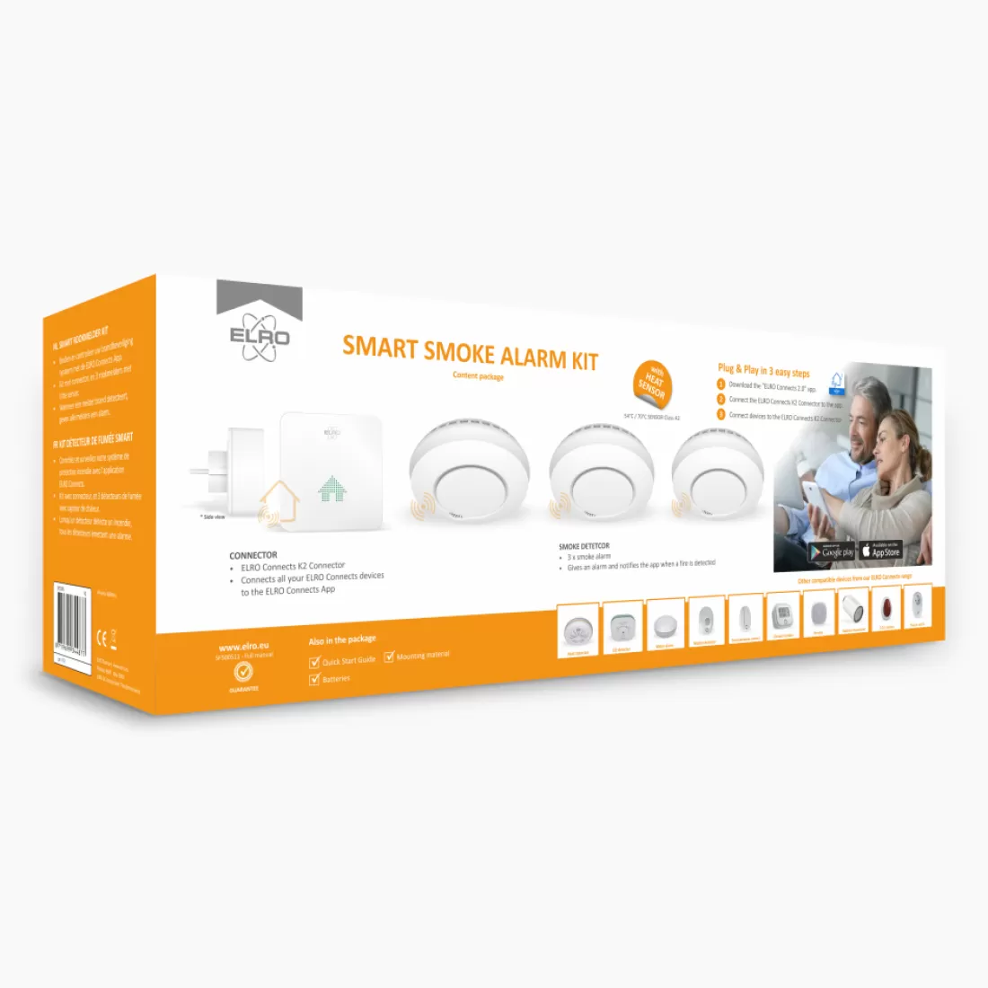 Koppelbare rookmelders | Rookmelders*ELRO Connects Rookmelder Kit - Complete Set Met K2 Connector En 3X Draadloos Koppelbare Rookmelder (Sf500S)
