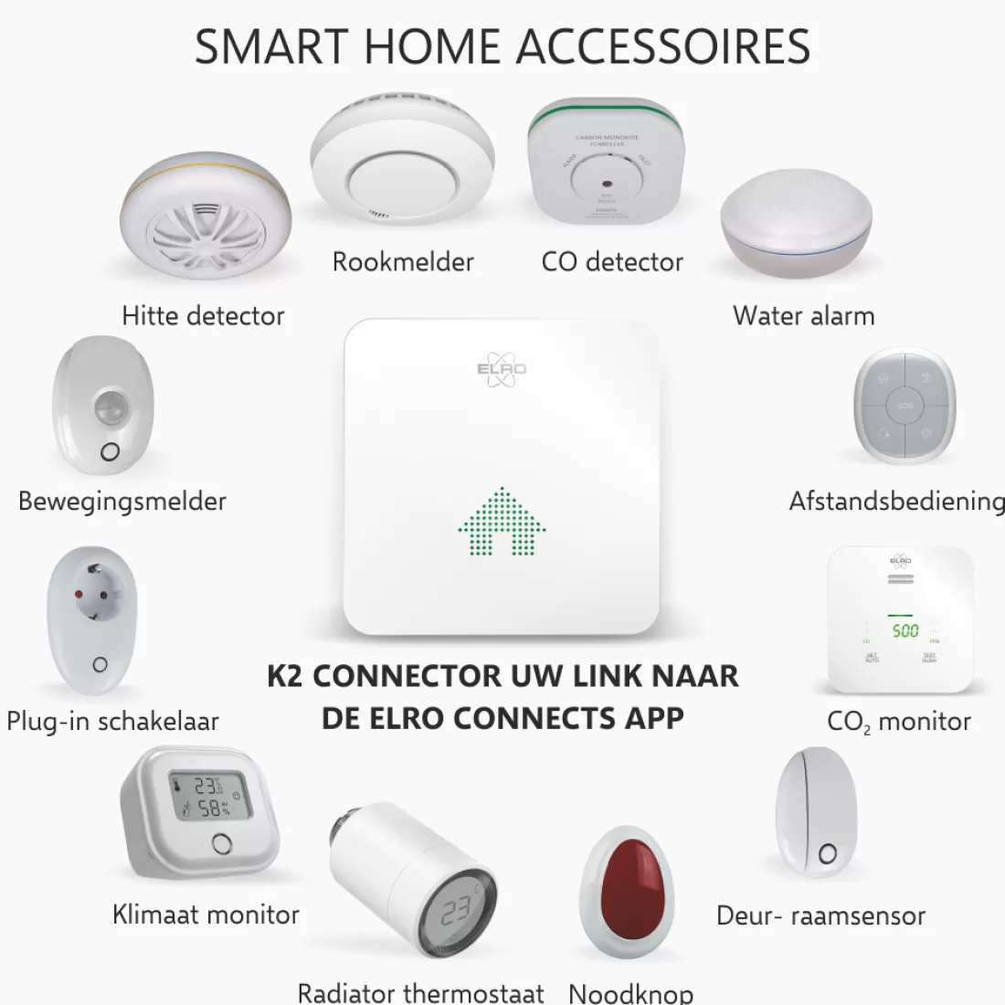 Koppelbare rookmelders | Rookmelders*ELRO Connects Rookmelder Kit - Complete Set Met K2 Connector En 3X Draadloos Koppelbare Rookmelder (Sf500S)