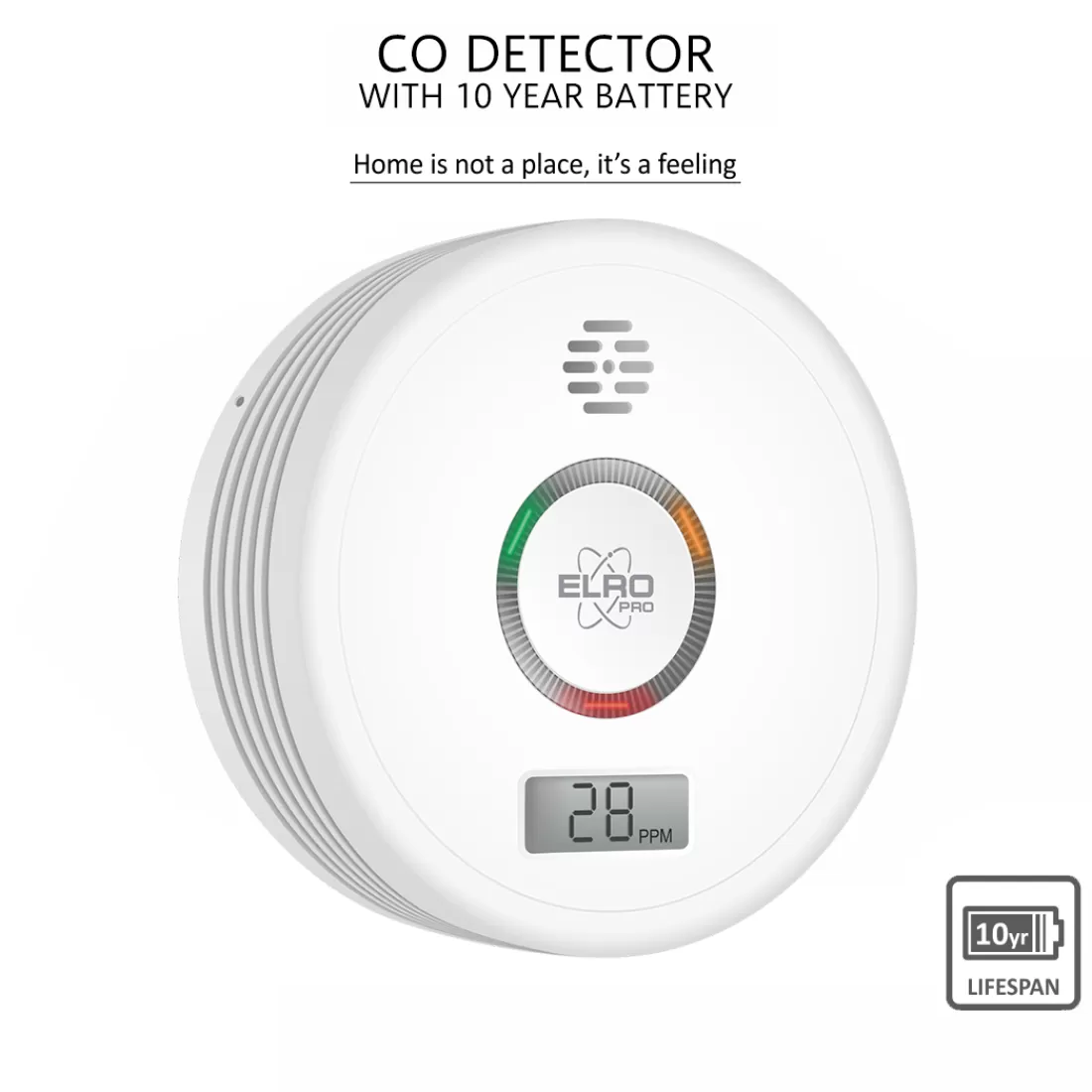 Koolmonoxidemelders*ELRO Pro Design Koolmonoxidemelder Met 10 Jaar Batterij - Automatische Zelftest - Voldoet Aan Europese Norm En50291 (Pk4910)