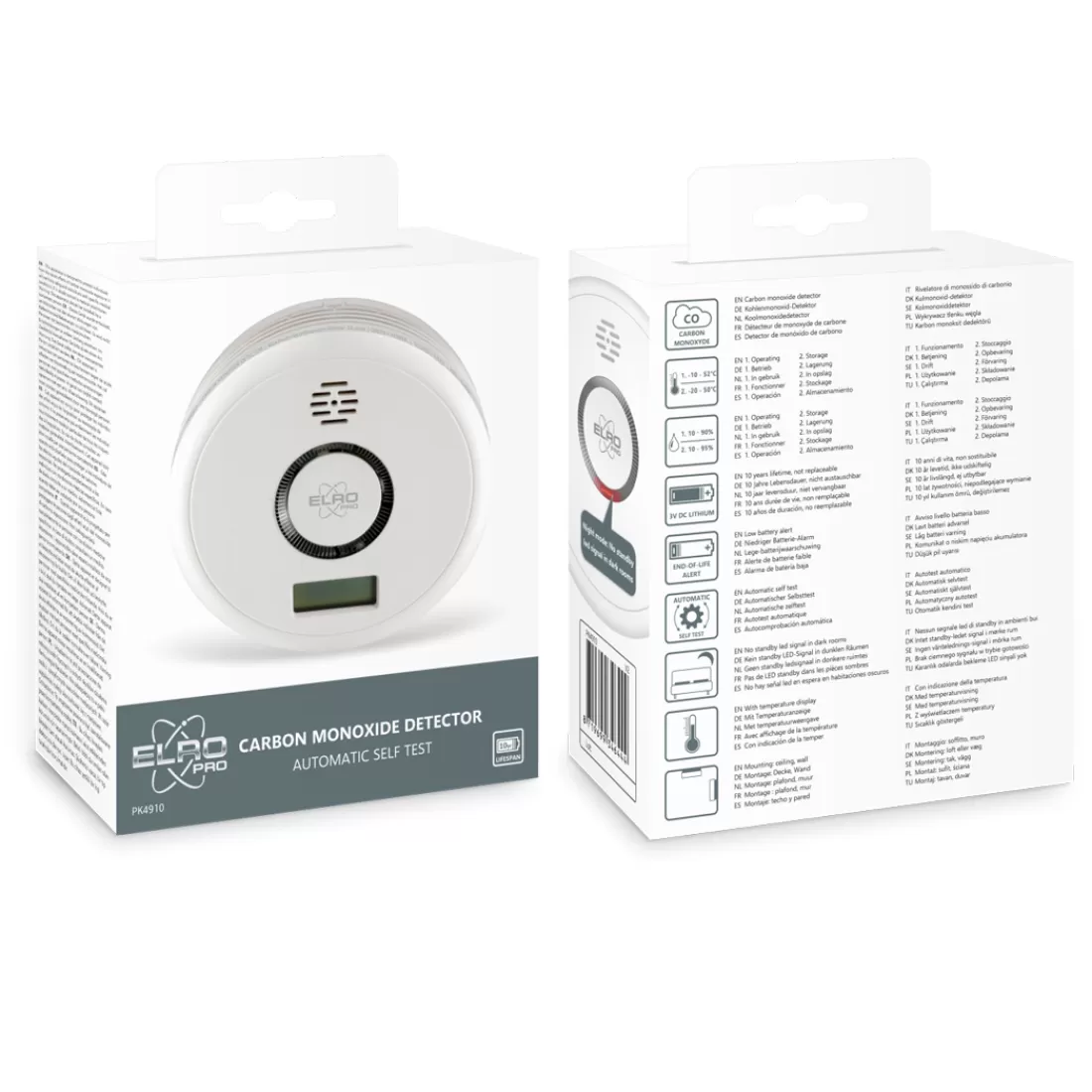 Koolmonoxidemelders*ELRO Pro Design Koolmonoxidemelder Met 10 Jaar Batterij - Automatische Zelftest - Voldoet Aan Europese Norm En50291 (Pk4910)