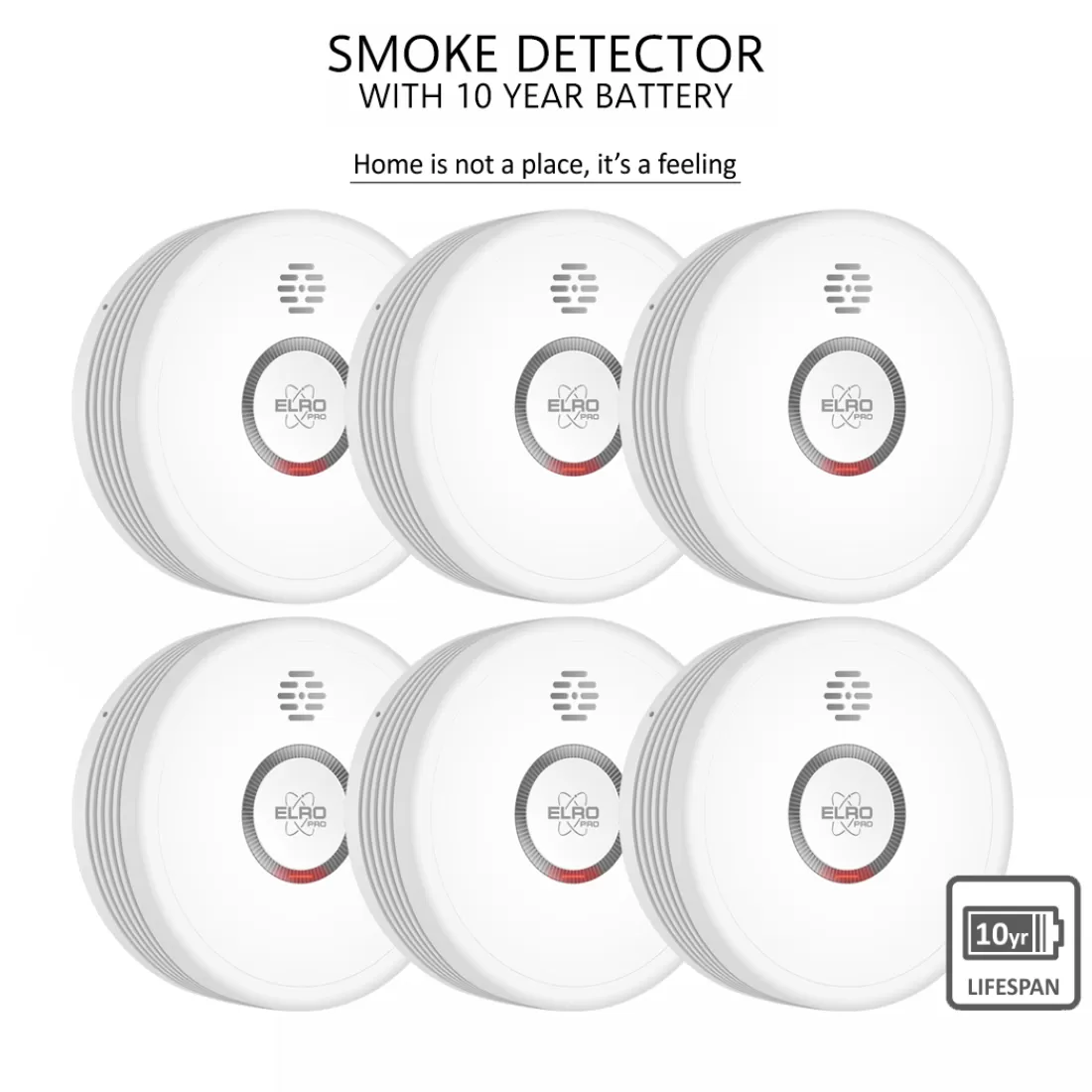 Rookmelders*ELRO Pro Design Rookmelder Met Automatische Zelftest En 10 Jaar Batterij - 6 Stuks (Ps4910)