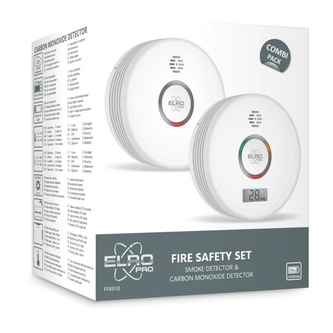 Koolmonoxidemelders | Rookmelders*ELRO Pro Brandpreventieset - Rookmelder & Koolmonoxidemelder Met 10 Jaar Batterij - Voldoet Aan Europese Norm En14604 En En50291 (Ff4910)