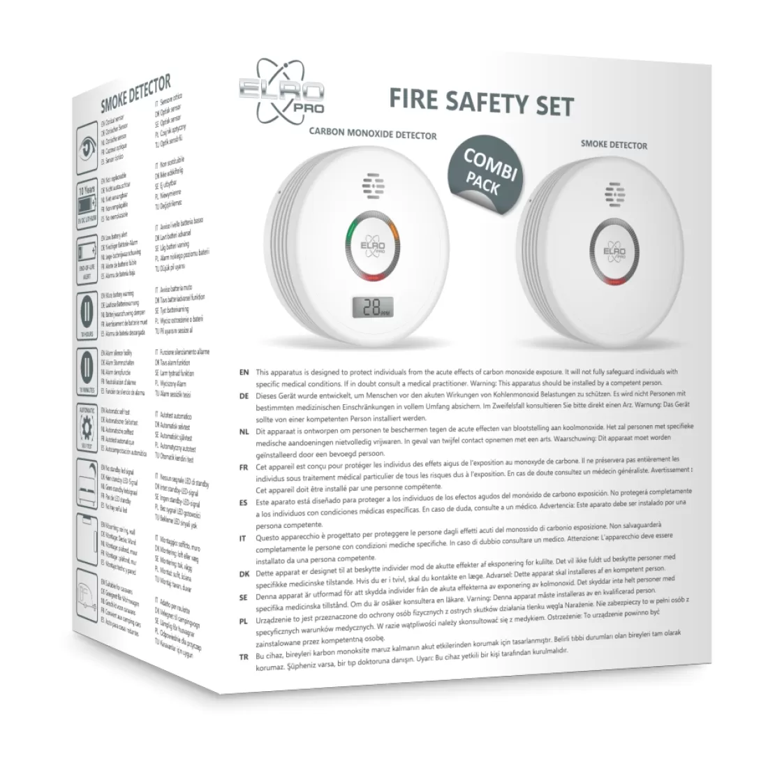 Koolmonoxidemelders | Rookmelders*ELRO Pro Brandpreventieset - Rookmelder & Koolmonoxidemelder Met 10 Jaar Batterij - Voldoet Aan Europese Norm En14604 En En50291 (Ff4910)