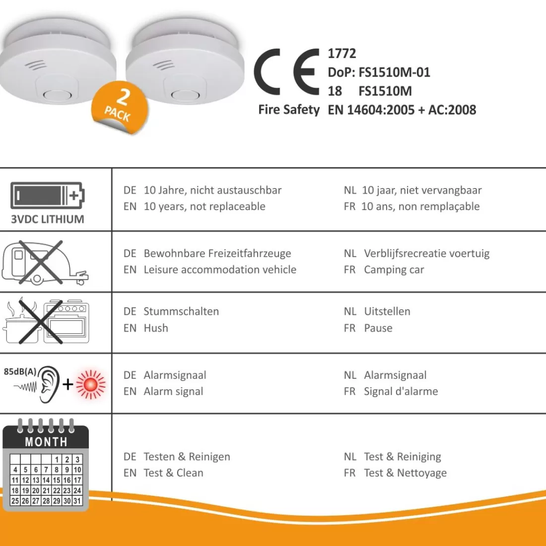 Rookmelders*ELRO Rookmelder Met 10 Jaar Batterij En Magneet Montage - 2 Pack (Fs1510M)