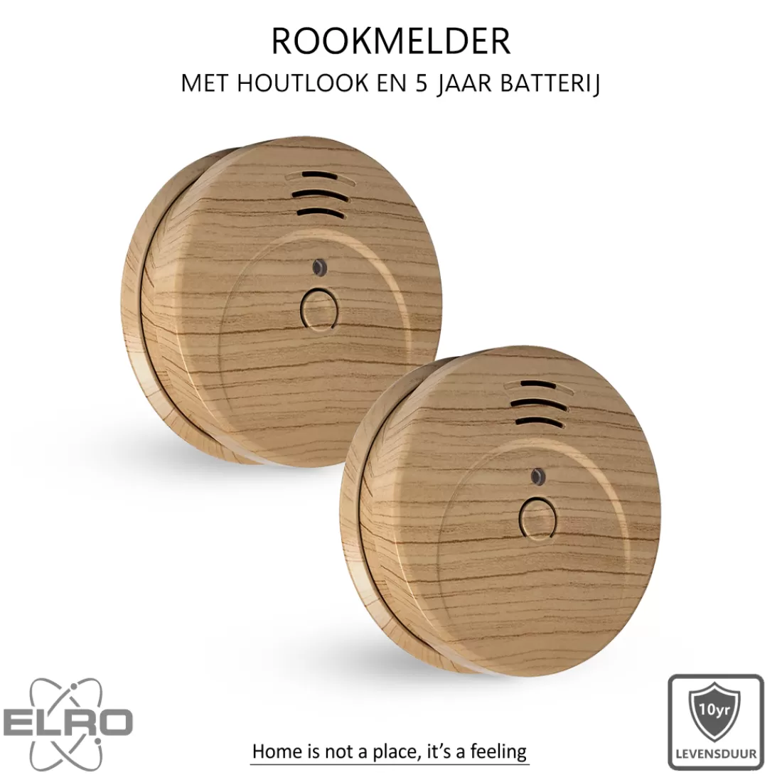 Rookmelders*ELRO Rookmelder Met Hout Look En 5 Jaar Batterij - 2-Pack (Fs1605)