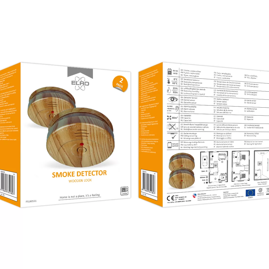 Rookmelders*ELRO Rookmelder Met Hout Look En 5 Jaar Batterij - 2-Pack (Fs1605)