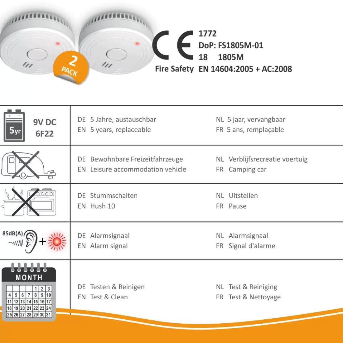 Rookmelders*ELRO Rookmelder Met Magneet Montage - 5 Jaar Batterij - 2 Pack (Fs1805M)