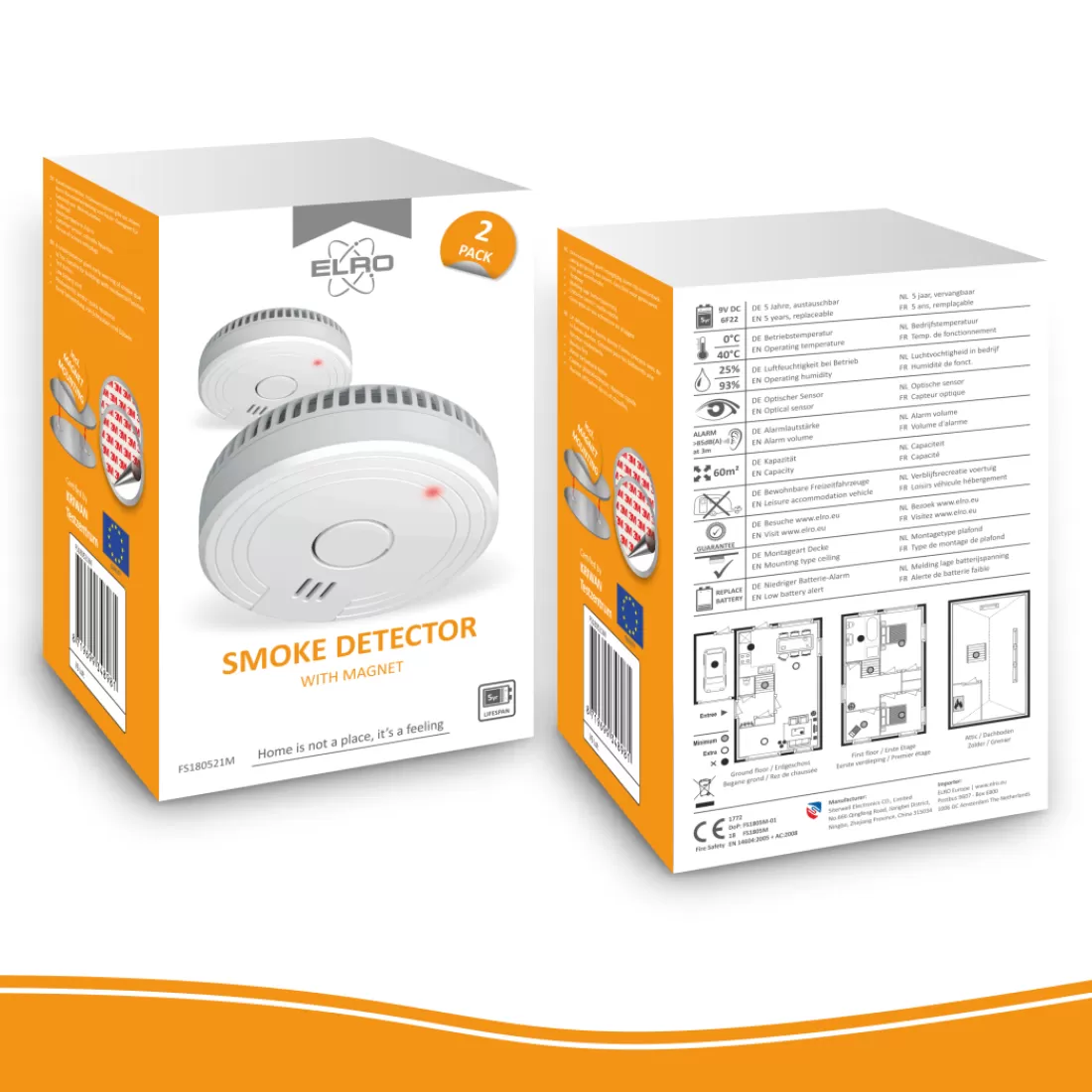 Rookmelders*ELRO Rookmelder Met Magneet Montage - 5 Jaar Batterij - 2 Pack (Fs1805M)