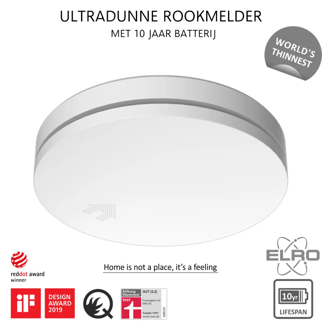 Rookmelders*ELRO Ultra Dunne Rookmelder Met 10 Jaar Batterij - Voldoet Aan Europese Norm En14604 - 4-Pack (Fs4610)