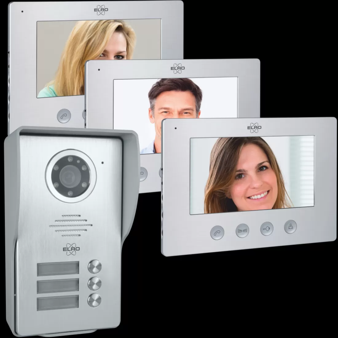 Video deur intercom | Deurintercom met camera*ELRO Video Deur Intercom - 3 Appartementen - Met 3 X 7 Inch Kleurenscherm (Dv477W3)