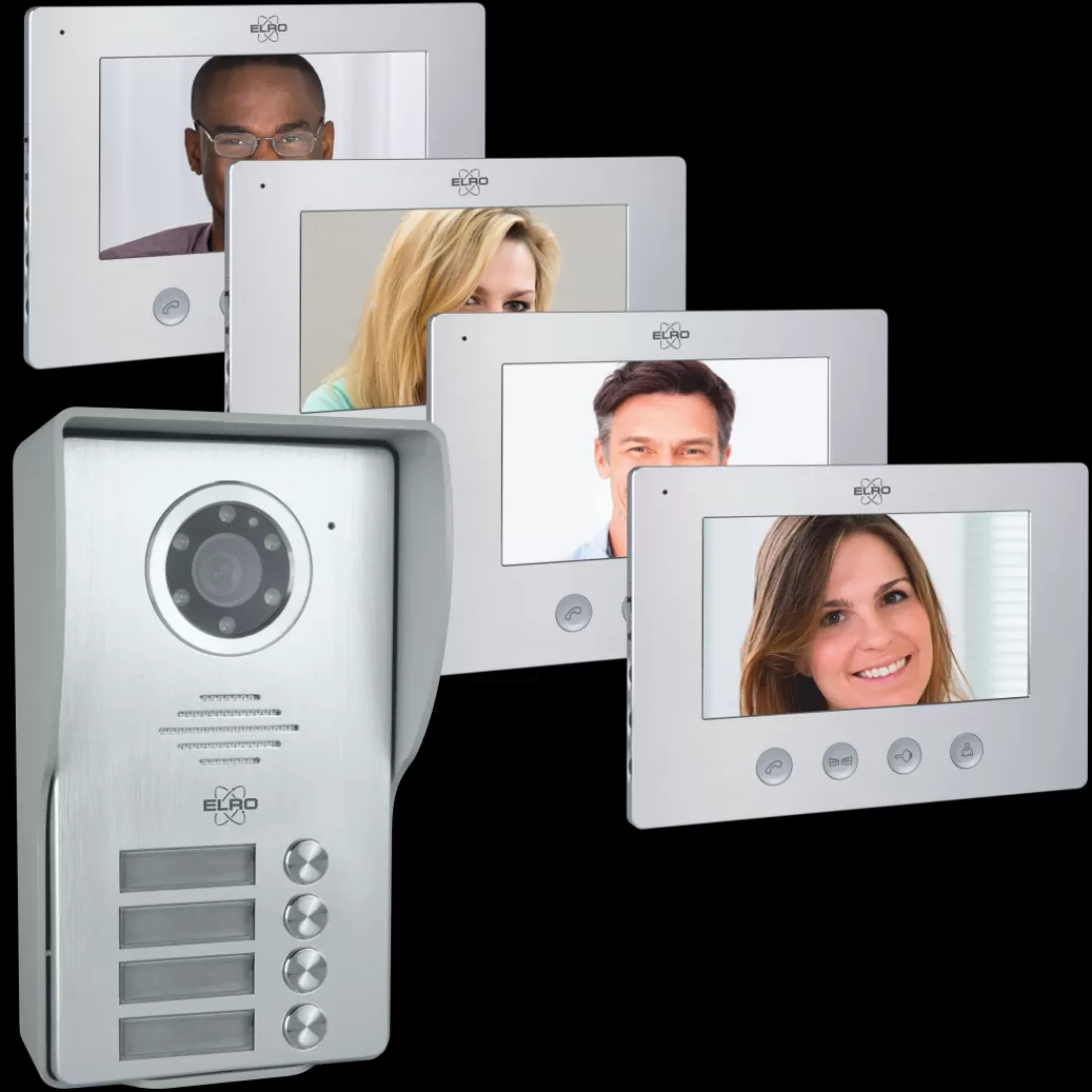 Video deur intercom | Deurintercom met camera*ELRO Video Deur Intercom - 4 Appartementen - Met 4 X 7 Inch Kleurenscherm (Dv477W4)