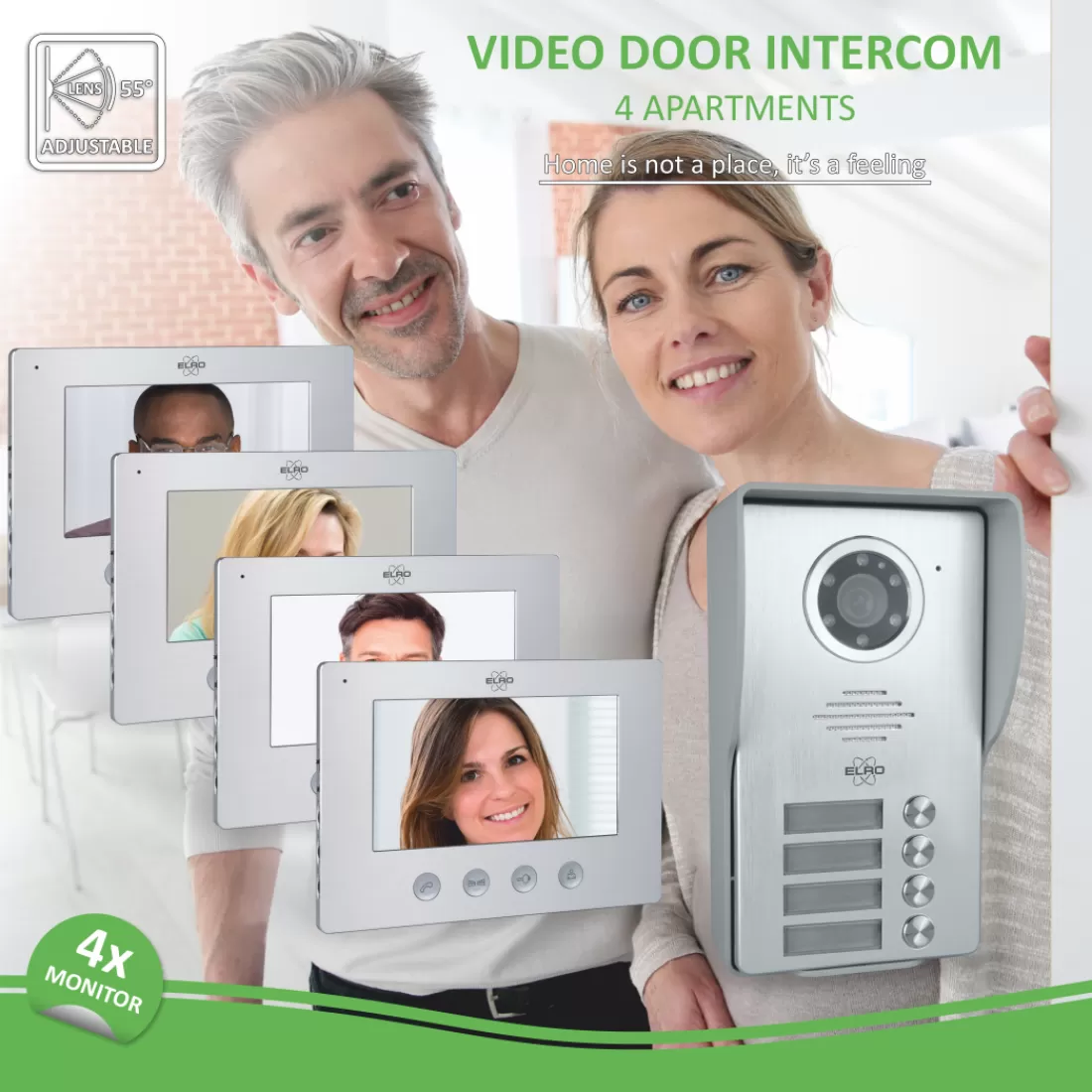 Video deur intercom | Deurintercom met camera*ELRO Video Deur Intercom - 4 Appartementen - Met 4 X 7 Inch Kleurenscherm (Dv477W4)
