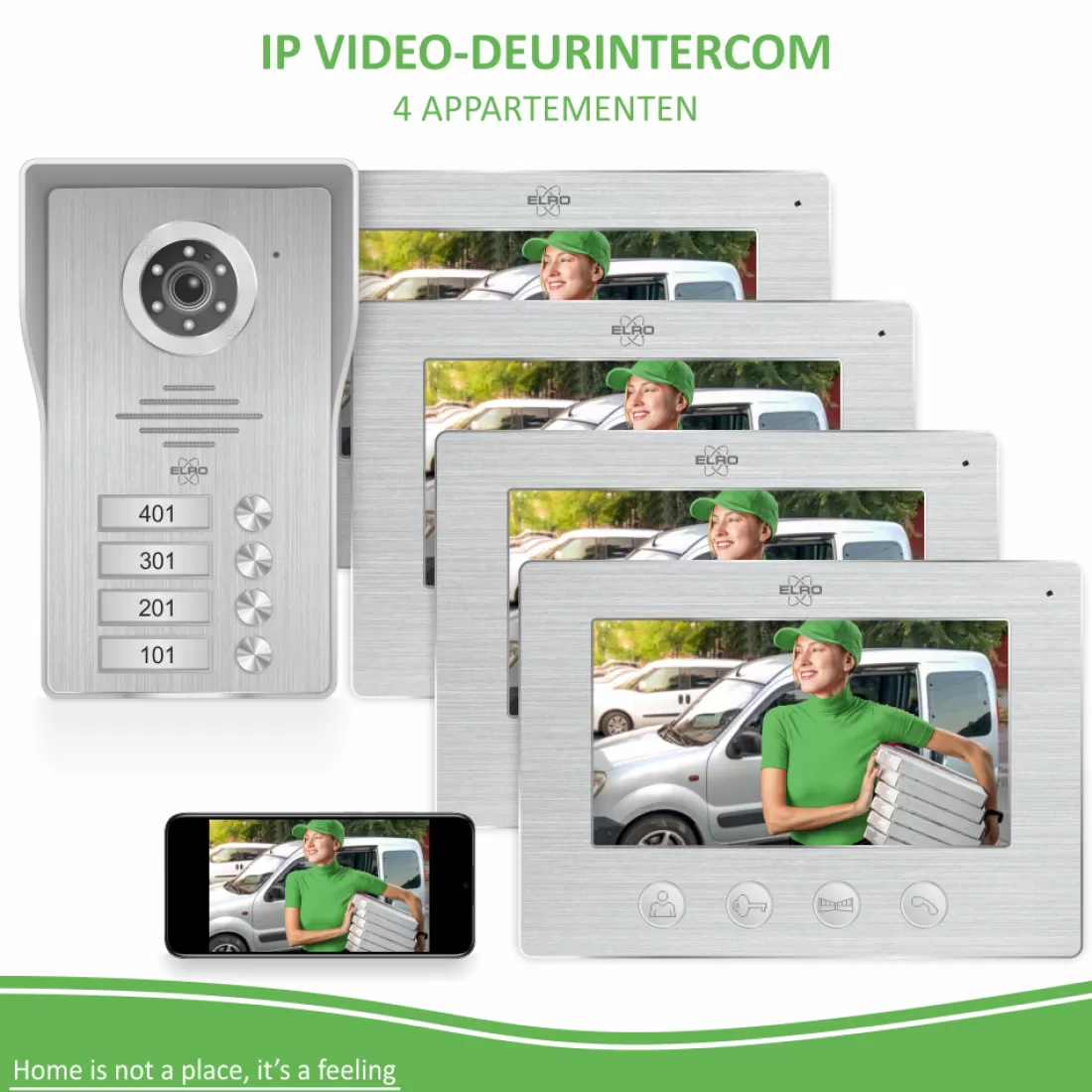 Video deur intercom*ELRO Wifi Ip Video Deur Intercom – 4 Appartementen (Dv477Ip4)